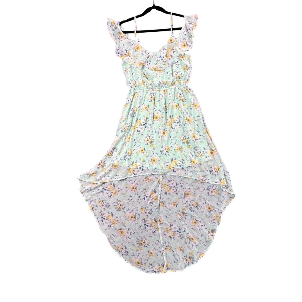 As U Wish Mint Green Floral High Low Ruffle Dress Romantic Boho Indie Cottage M